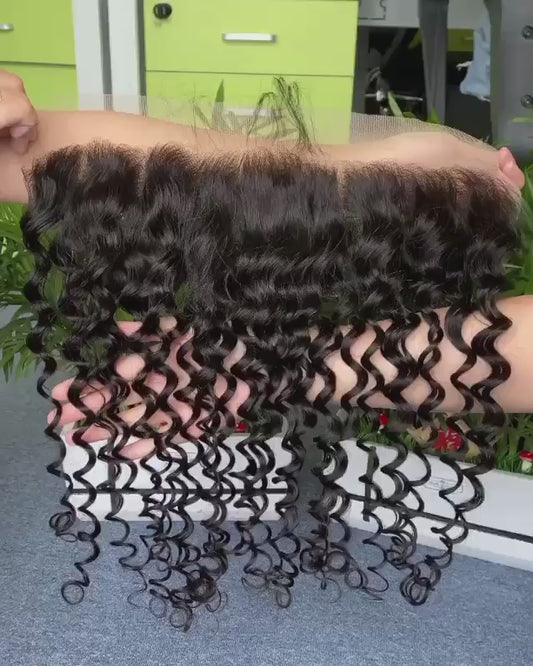 Water Wave  Frontal and Closure Lace Transparent HD Lace Small Knots 100%  Raw Hair