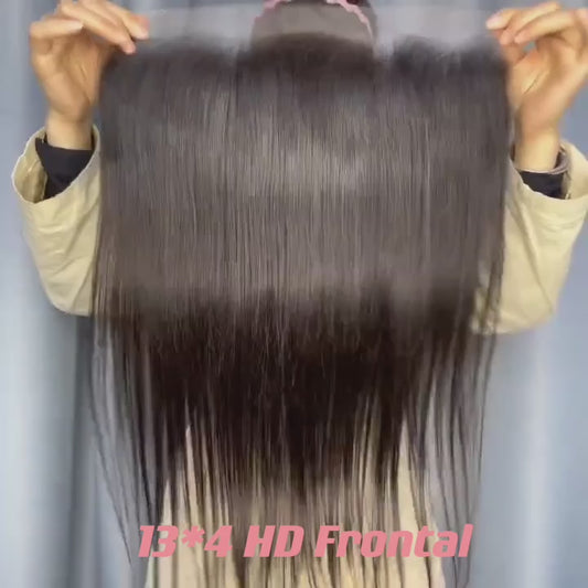 Straight  Frontal and Closure Lace Transparent HD Lace Small Knots 100%  Raw Hair